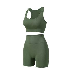 Women's Wireless Sports Yoga Bra And Shorts Suit (Option: Army Green-M)