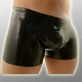 Men's Tight Boxer High Elasticity Latex Underwear (Option: Black-S)