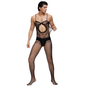 Men's Sling Jacquard Mesh Lace Body Socks (Option: Black-M)