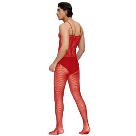 Men's Sling Jacquard Mesh Lace Body Socks (Option: Red-M)