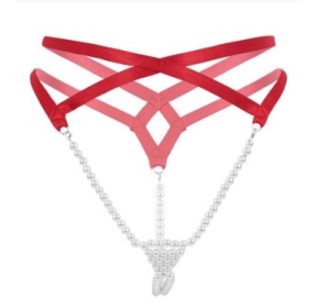 T-back Pearl Elastic Waist Chain (Color: Red)