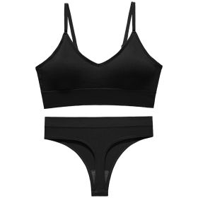 Women's Fashion Simple Wireless Spaghetti Strap Bra Shorts Suit (Option: Black-L)