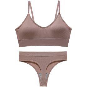 Women's Fashion Simple Wireless Spaghetti Strap Bra Shorts Suit (Option: Cameo Brown-L)