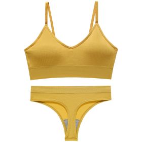 Women's Fashion Simple Wireless Spaghetti Strap Bra Shorts Suit (Option: Yellow-L)