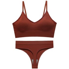 Women's Fashion Simple Wireless Spaghetti Strap Bra Shorts Suit (Option: Caramel-L)