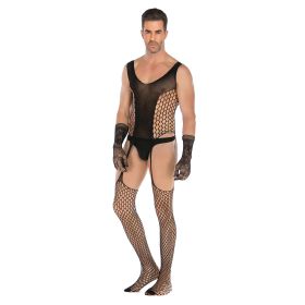 Men's High Stretch Jacquard One Piece Lace Gloves Set (Option: Net clothes)