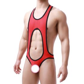 Men's Sculpting Fine Mesh Breathable One Piece Underwear For Men (Option: Red-2XL)