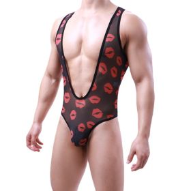 Men's Net Sand Body Shaping Breast Exposed Waist Jumpsuit (Option: Black-M)