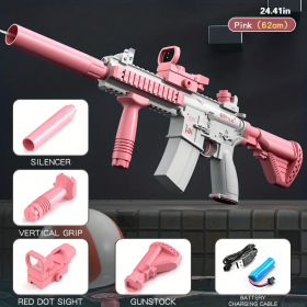 M416 Electric Water Gun - Powerful Water Soaker With External Water Bottle Connection - Up To 20 FT Long Range Automatic Toy For Kids & Adults - Perfe (Color: Pink)