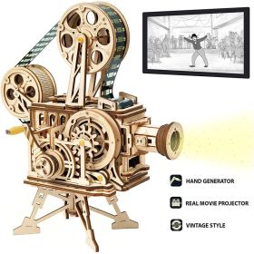 Robotime ROKR Hand Crank Projector Classic Film Vitascope 3D Wooden Puzzle Model Building Toys for Children Adult LK601 (Model Number: LK601 Vitascope)