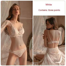 Transparent Lace Thin Pajamas Gathered Together (Option: White-One size)