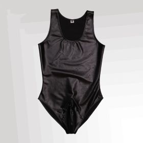 Men's Tight One Piece Vest Thin Section High Elastic Latex Ammonia (Option: Black-ES)