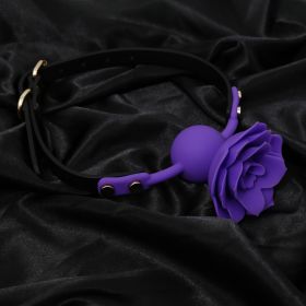 Silicone Rose Ball Gag Nipple Bondage Lace Flower Open Mouth Gags Oral Fixation Adult Sex Toys For Couples Adult BDSM Game (Color: purple)