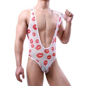 Men's Net Sand Body Shaping Breast Exposed Waist Jumpsuit (Option: White-M)