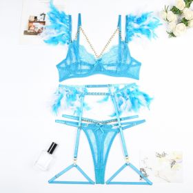 Christma Chains Lace Sexy Lingerie Women Underwear Bra Pa (Option: Lake Blue-S)