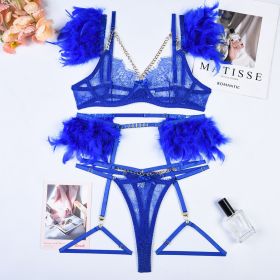 Christma Chains Lace Sexy Lingerie Women Underwear Bra Pa (Option: Blue-S)