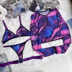 Women's Tie-dye Underwear 4-piece Set (Option: Tie Dyed Purple-M)