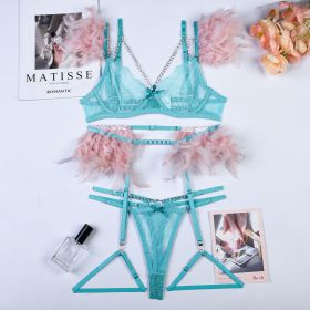 Christma Chains Lace Sexy Lingerie Women Underwear Bra Pa (Option: Green Splicing Pink-XL)