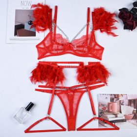 Christma Chains Lace Sexy Lingerie Women Underwear Bra Pa (Option: Red-XL)