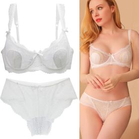 Women's Sexy Lace Transparent Super Thin Push Bra Set (Option: White-80C)