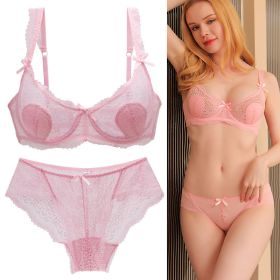 Women's Sexy Lace Transparent Super Thin Push Bra Set (Option: Pink-80B)