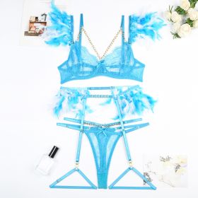 Christma Chains Lace Sexy Lingerie Women Underwear Bra Pa (Option: Lake Blue-XL)