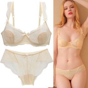 Women's Sexy Lace Transparent Super Thin Push Bra Set (Option: Beige-100D)